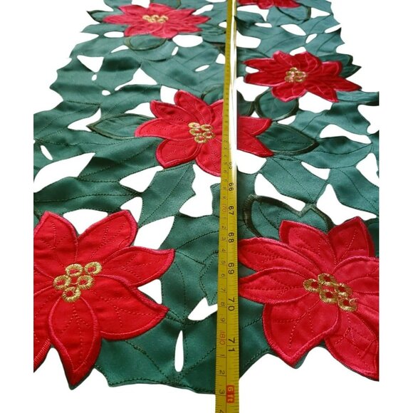Poinsettia Table Runner Holiday Christmas Floral Cut Out Embroidery Mantel Decor - Picture 6 of 7